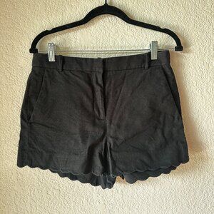 J Crew Linen Blend Scalloped Shorts Size 6 Preppy Beachy Casual Black Pockets